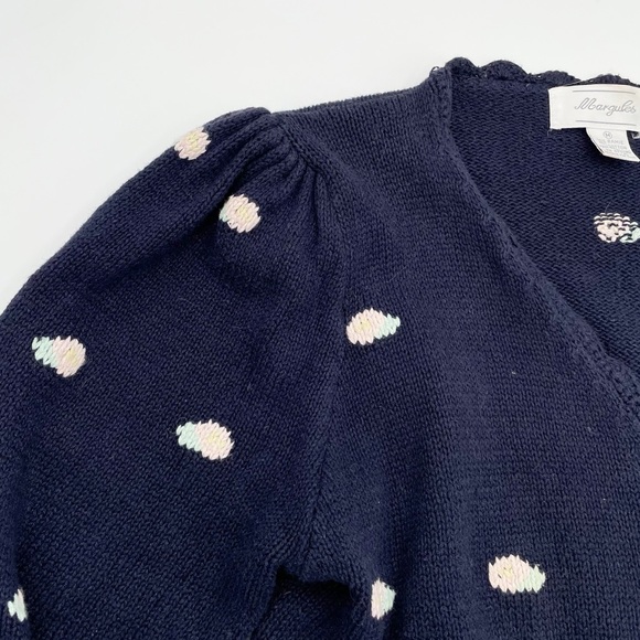 Vintage Margules Knit Cardigan Sweater Floral Embroidered Navy Blue Size Medium - Picture 3 of 8